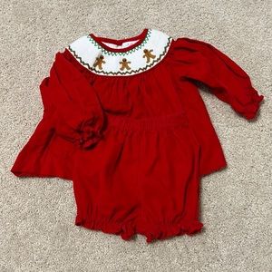 Smocked Christmas gingerbread long sleeve diaper set